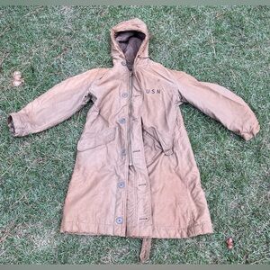 Vintage US Navy Deck Size 38 Jacket Tan Long Alpaca Wool Lined Military Winter